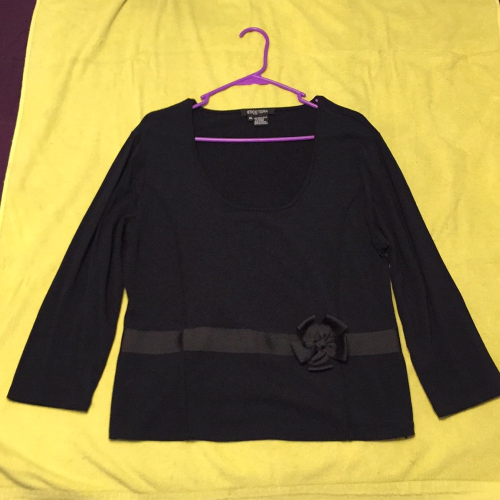 Etcetera black top with ribbon and flower